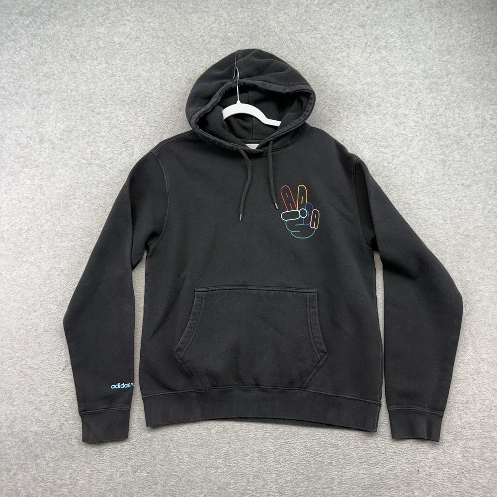 Adidas Originals Men's Peace Sign Trefoil Hoodie Black Size Medium Pocket